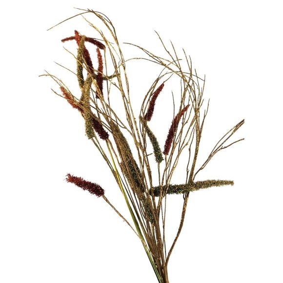 Glitter Artificial Floral Grass Spray Red & Gold Decorative Branch Stems Christm - Picture 2 of 11
